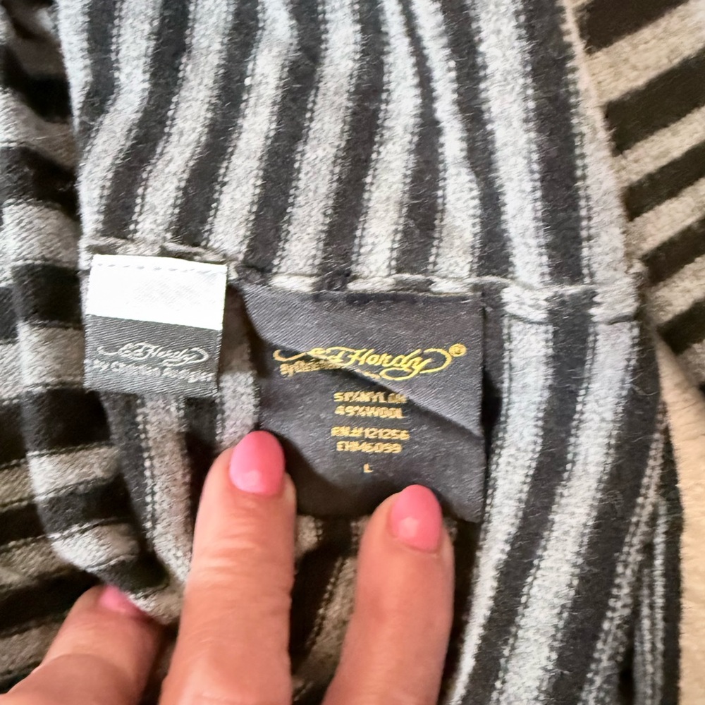 Ed Hardy Black and Blue Striped V-Neck Sweater - Picture 3 of 5